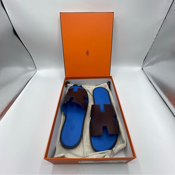 NWB HERMES IZMIR SANDALS In   Bordeaux / Bleu Santorin Size 43 - Picture 13 of 14